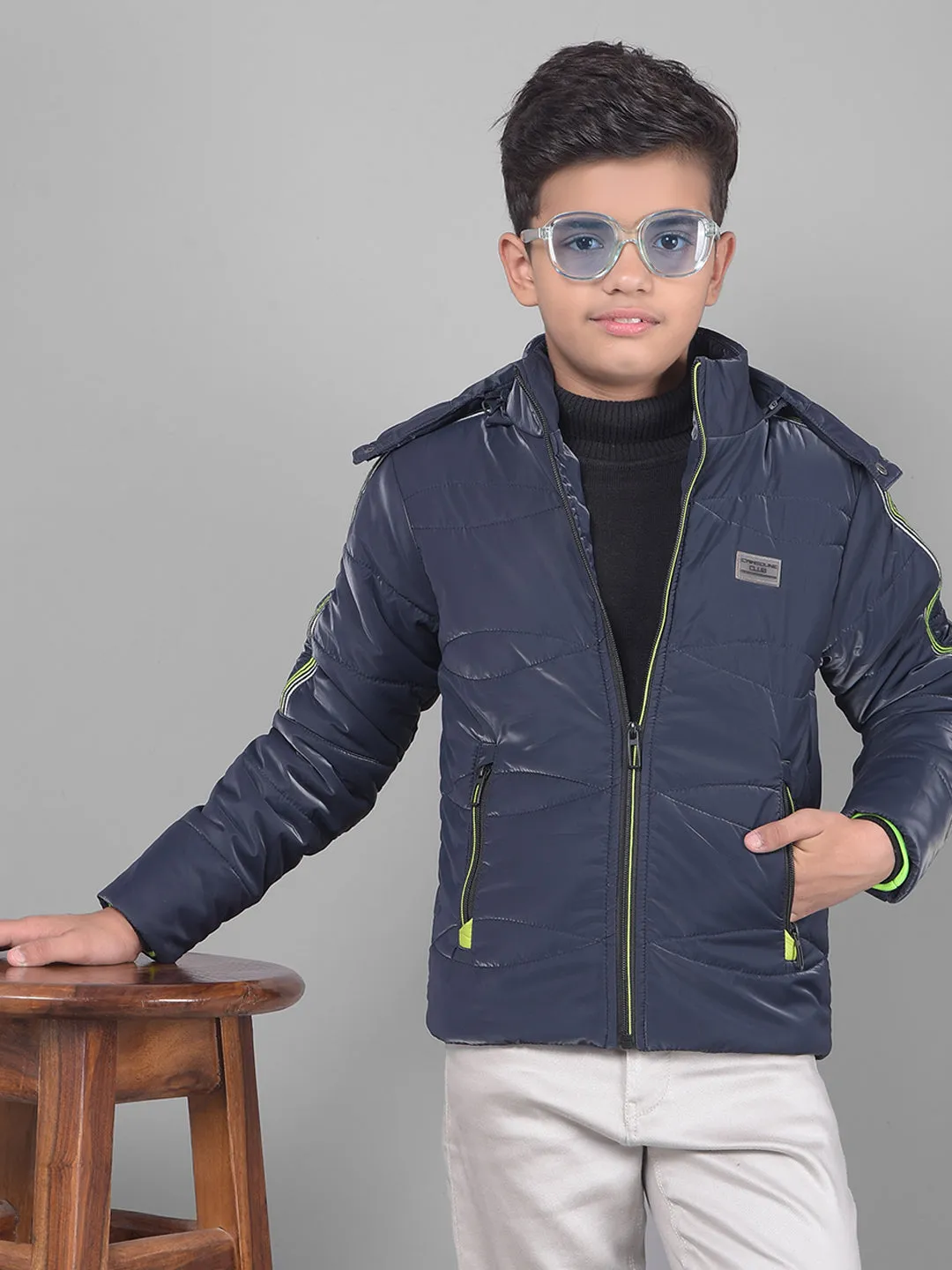 Navy Blue Hooded Puffer Jacket