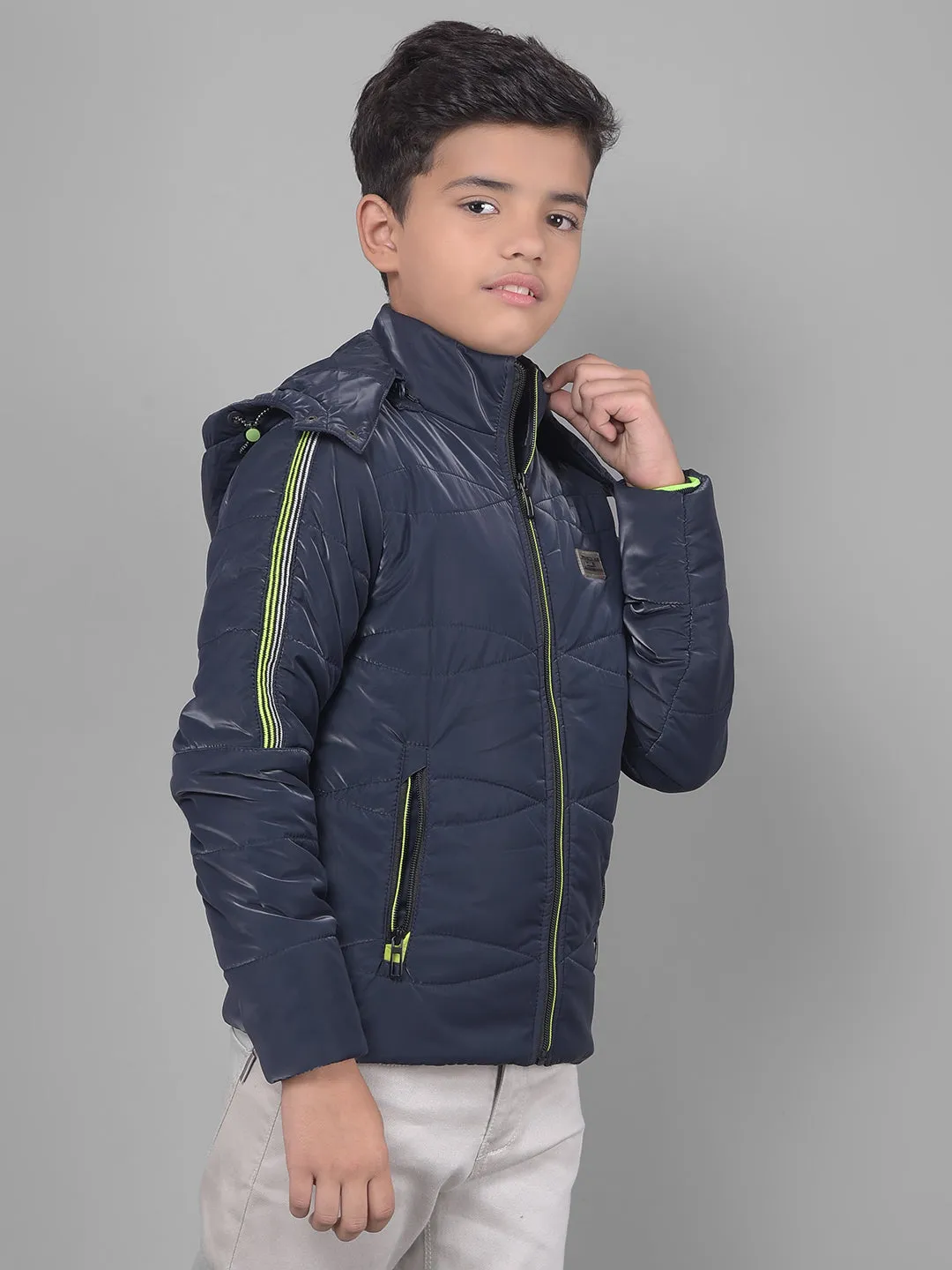 Navy Blue Hooded Puffer Jacket
