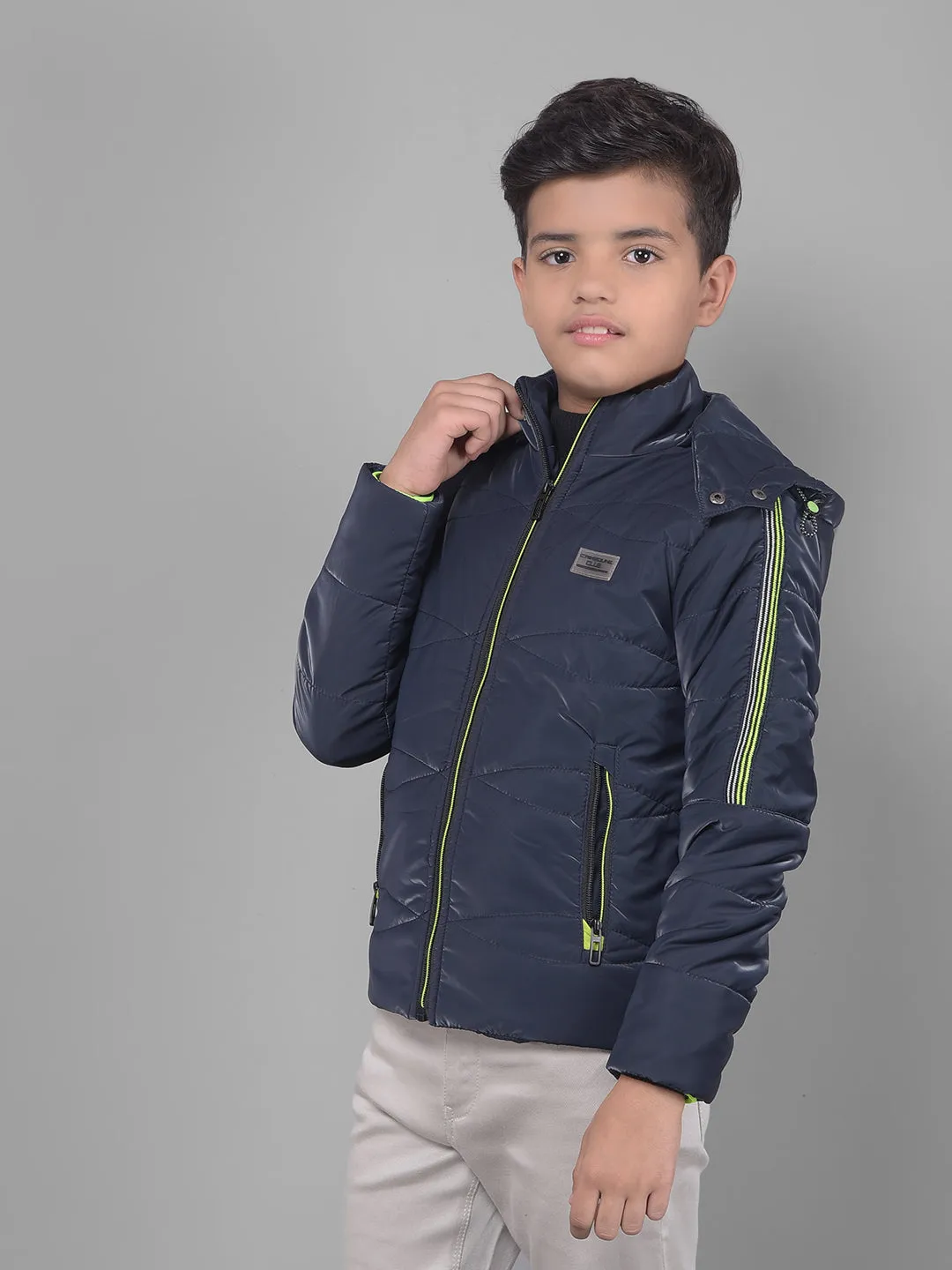 Navy Blue Hooded Puffer Jacket