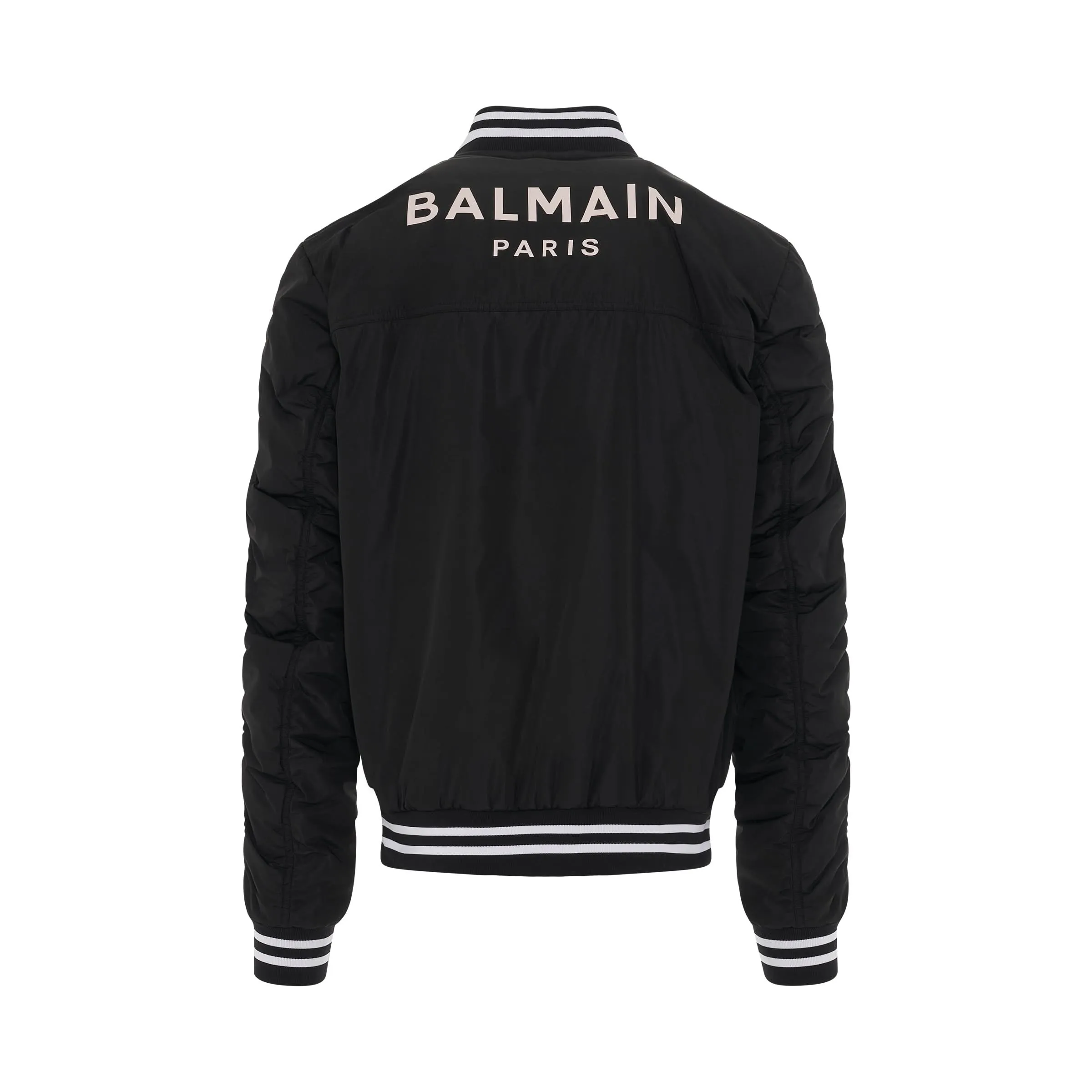 Nylon Diagonal Zip Bomber Jacket in Black/White