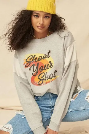 Oatmeal Long Sleeve Shoot Your Shot Graphic Printed Sweatshirt