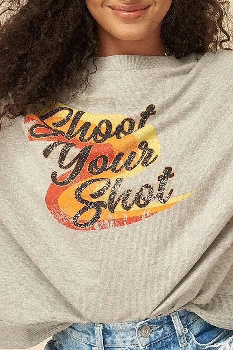 Oatmeal Long Sleeve Shoot Your Shot Graphic Printed Sweatshirt