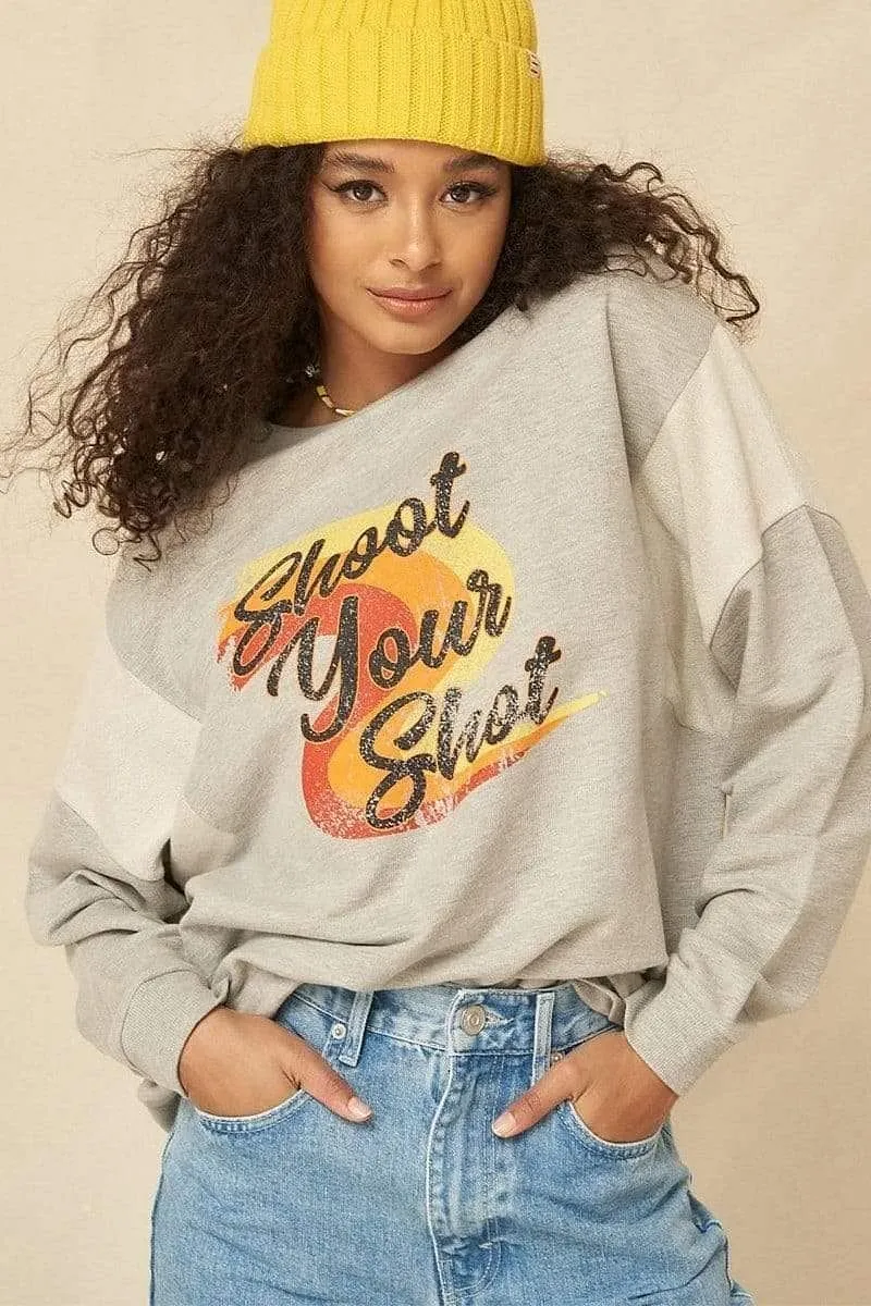 Oatmeal Long Sleeve Shoot Your Shot Graphic Printed Sweatshirt