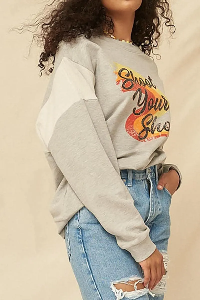 Oatmeal Long Sleeve Shoot Your Shot Graphic Printed Sweatshirt