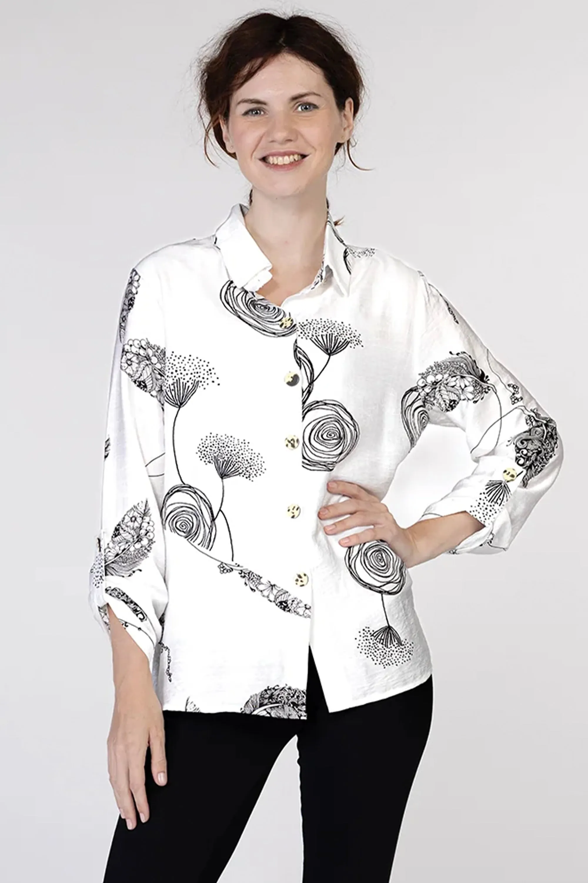 OFF WHITE BLACK SWIRL FLORAL BLOUSE