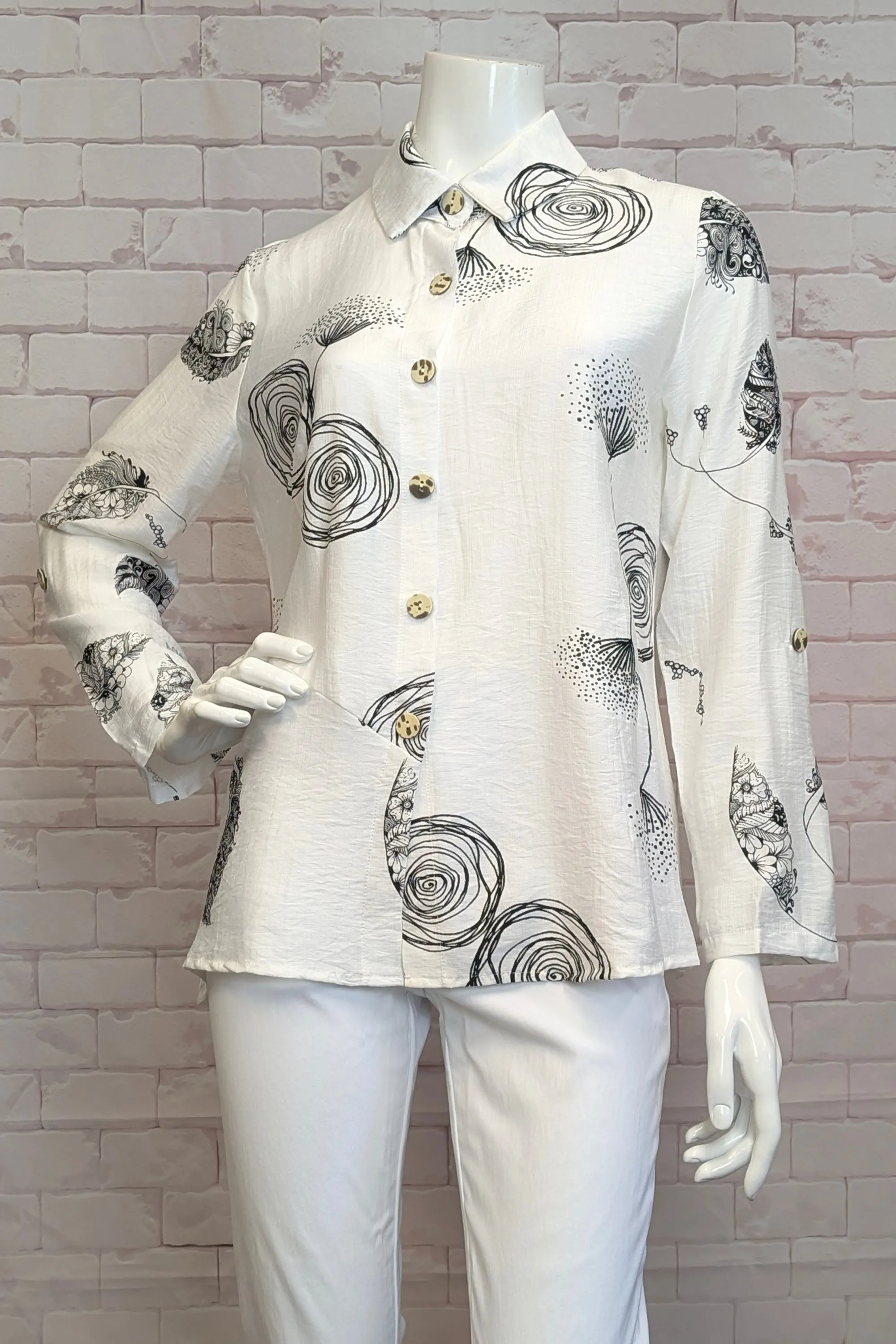 OFF WHITE BLACK SWIRL FLORAL BLOUSE
