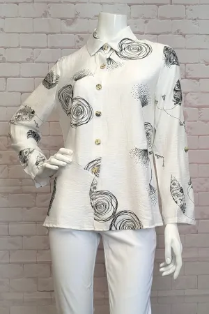 OFF WHITE BLACK SWIRL FLORAL BLOUSE