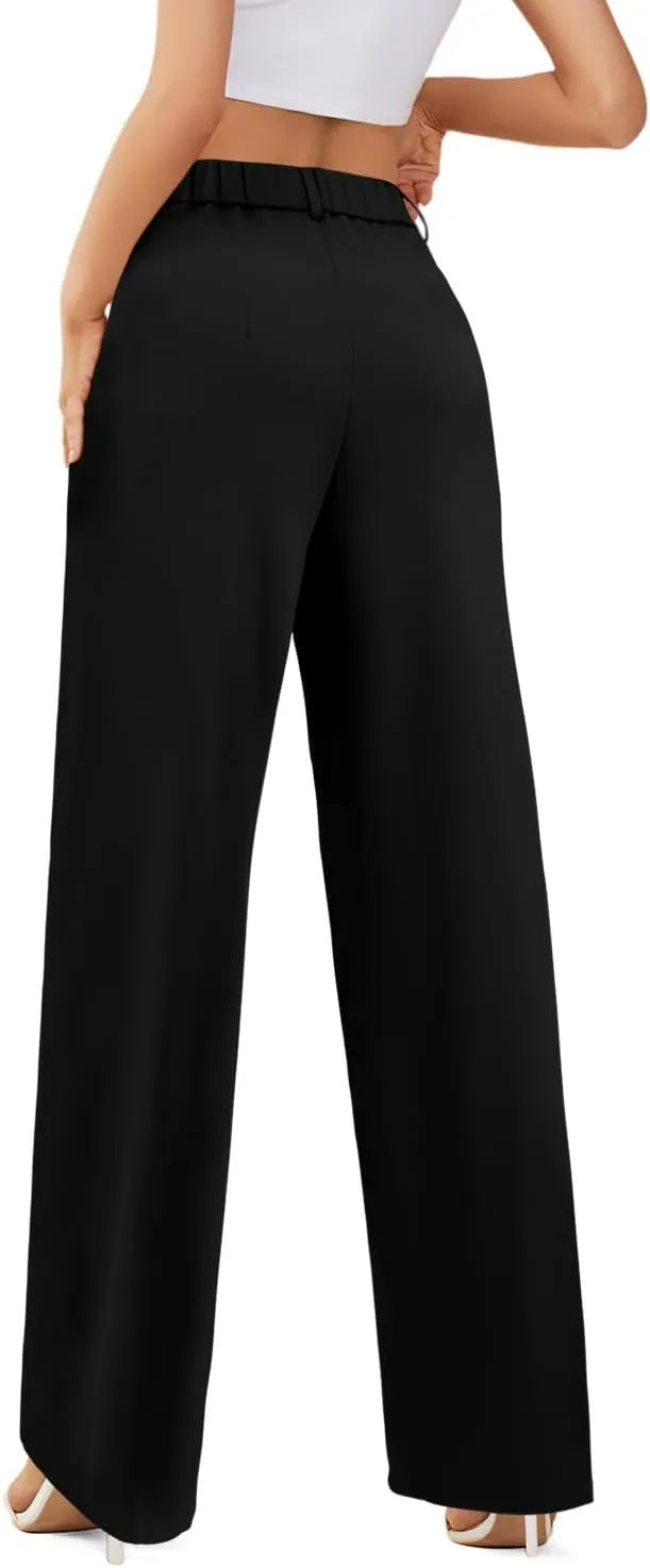 onlypuff Womens Wide Leg Pants High Waisted Slacks Straight Long Work Business Trousers with Pockets