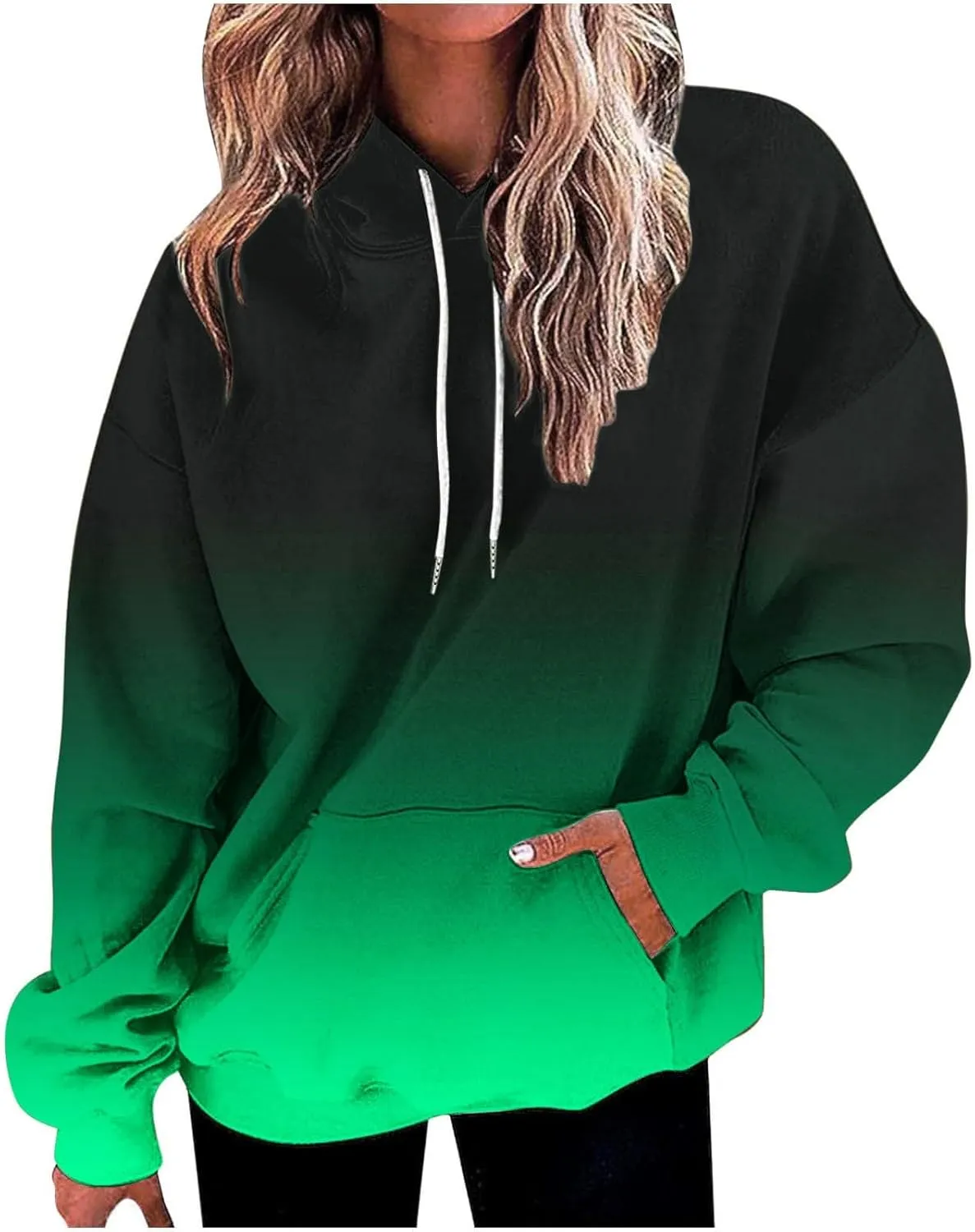 Oversized Hoodies For Women 2024 Trendy Gradient Color Long Sleeve Hooded Sweatshirt Loose Fall Pullover Hoodie