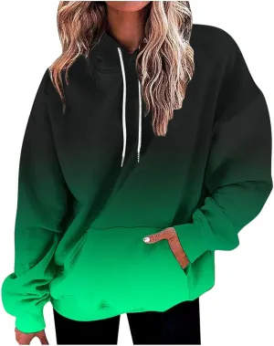Oversized Hoodies For Women 2024 Trendy Gradient Color Long Sleeve Hooded Sweatshirt Loose Fall Pullover Hoodie