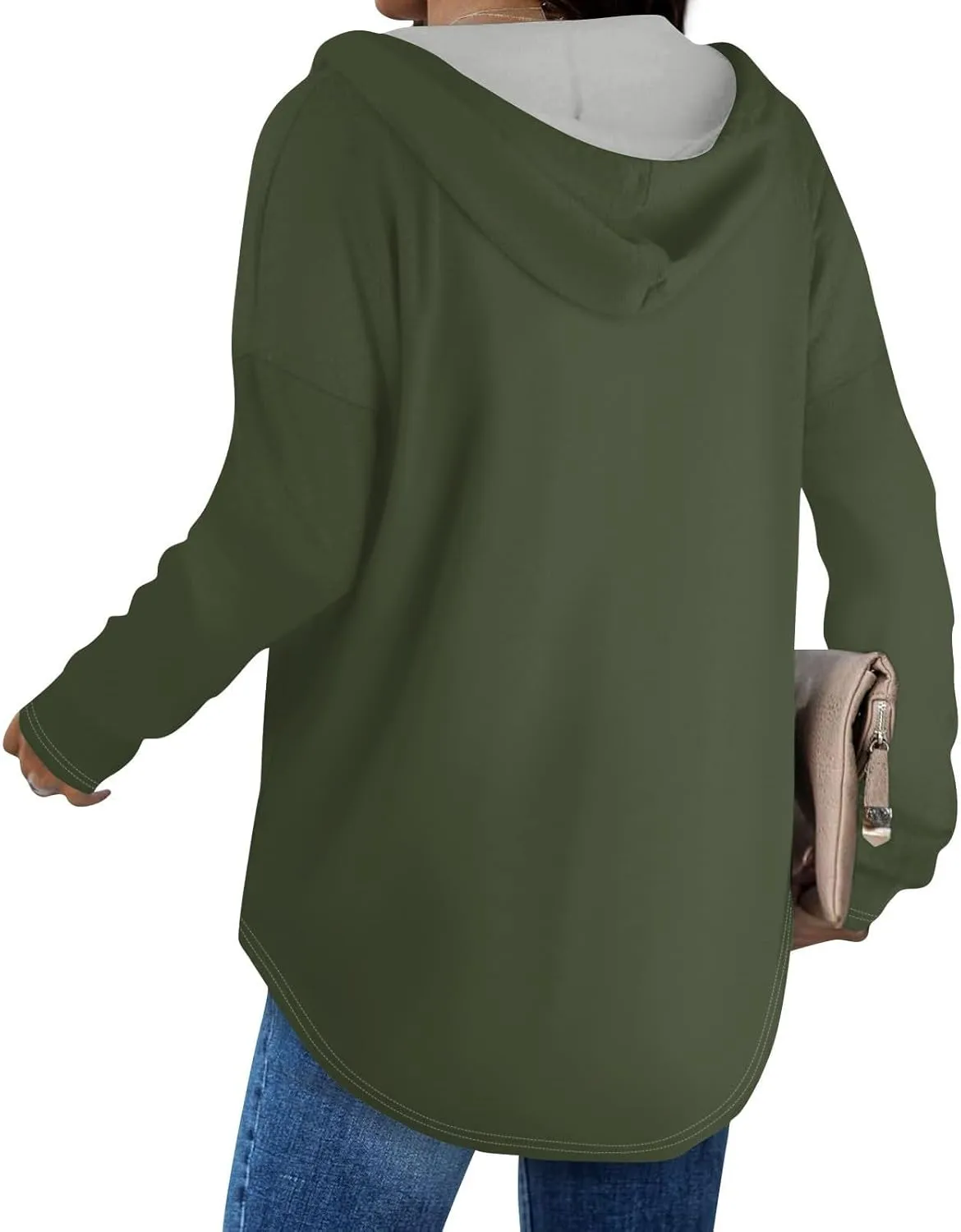 Oversized V Neck Hoodie for Women Long Sleeve Shirts Loose Fit Tunic Tops Tshirts Soft Cmofy Blouse Solid Tees
