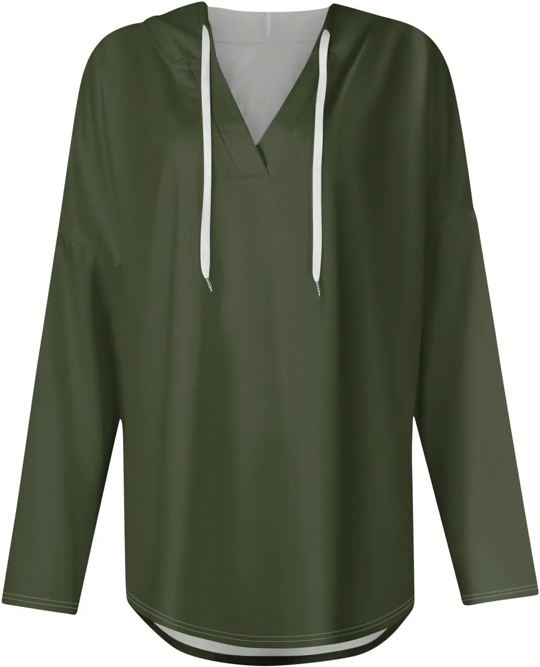 Oversized V Neck Hoodie for Women Long Sleeve Shirts Loose Fit Tunic Tops Tshirts Soft Cmofy Blouse Solid Tees