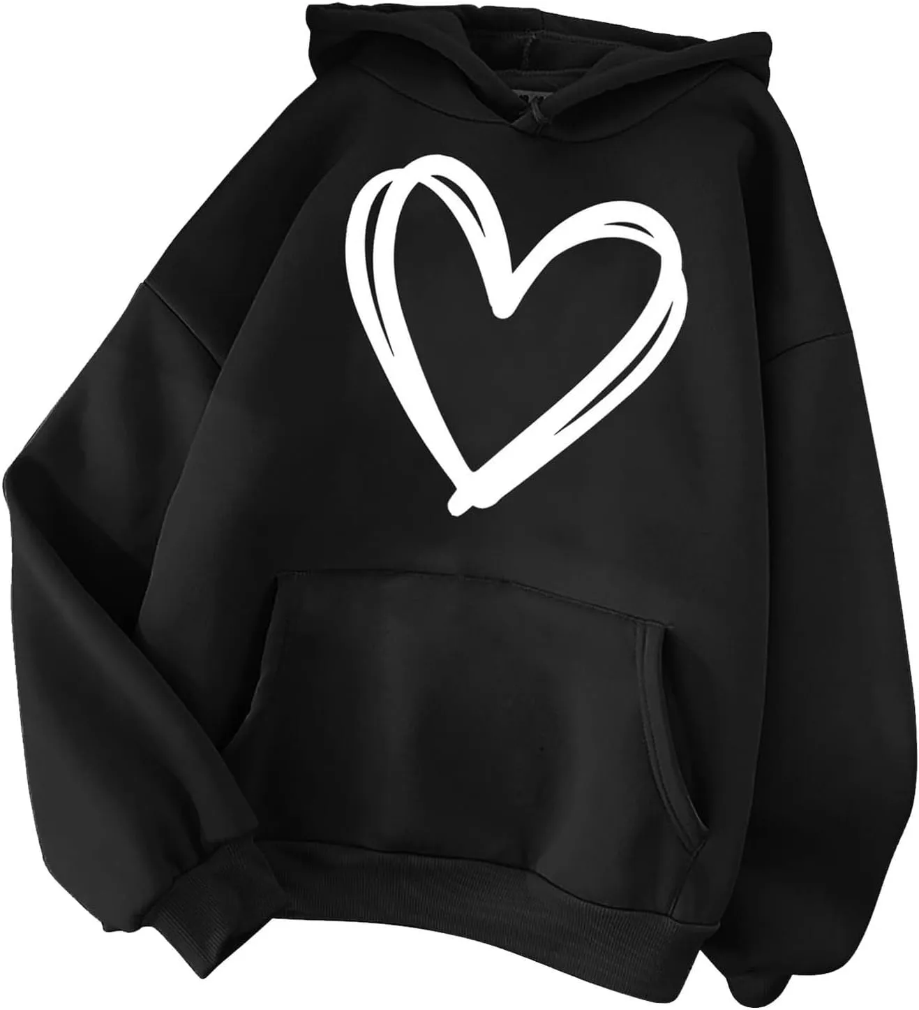 Oversized Women's Hoodies Print Love Heart 2024 Fashion Drawstring Long Sleeve Solid Pullover Sweatshirt with Pockets