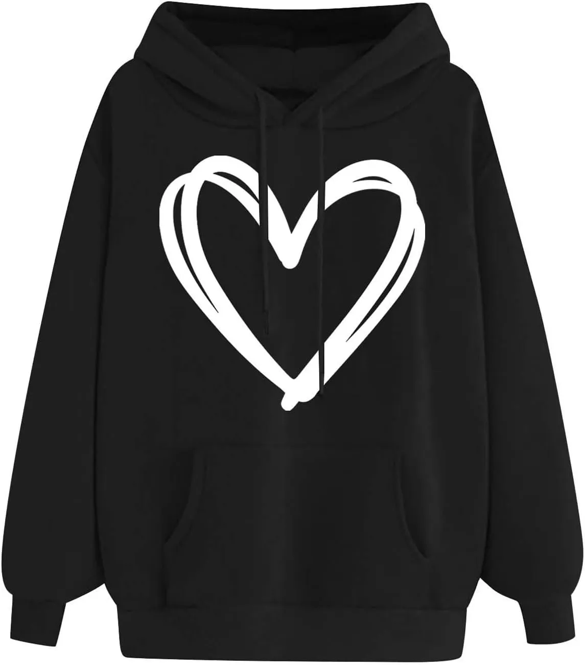 Oversized Women's Hoodies Print Love Heart 2024 Fashion Drawstring Long Sleeve Solid Pullover Sweatshirt with Pockets