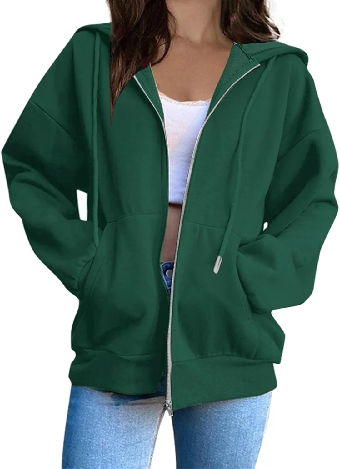 Oversized Zip Up Hoodie for Women Fall Y2k Jacket Fleece Long Sleeve Sweatshirt with Pocket Fashion Clothes 2024
