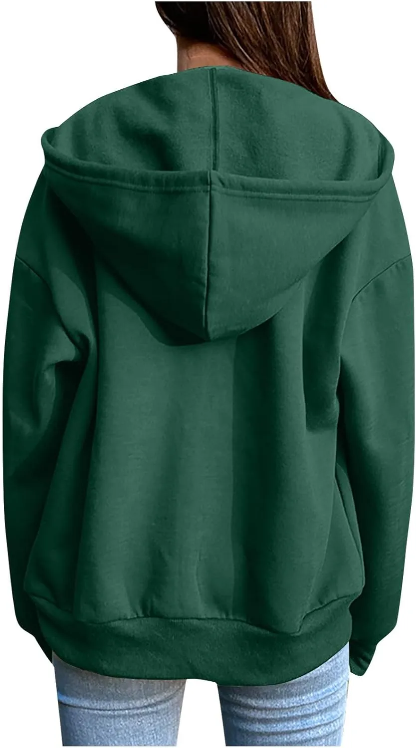Oversized Zip Up Hoodie for Women Fall Y2k Jacket Fleece Long Sleeve Sweatshirt with Pocket Fashion Clothes 2024
