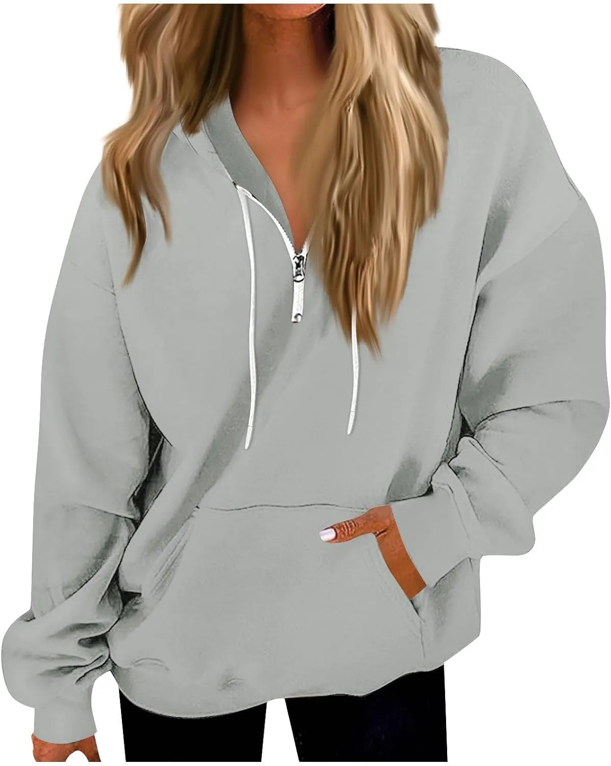 Oversized Zip Up Hoodie Women Fleece Quarter Zip Pullover Sweatshirts Casual Long Sleeve Top Fall Clothes w/Pockets