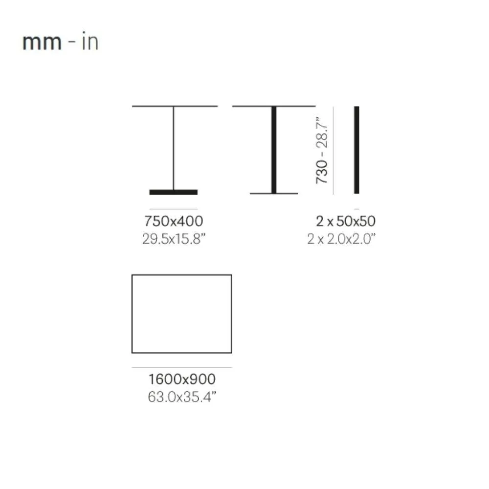 Pedrali Inox 4467 rectangular table base brushed steel H.73 cm.