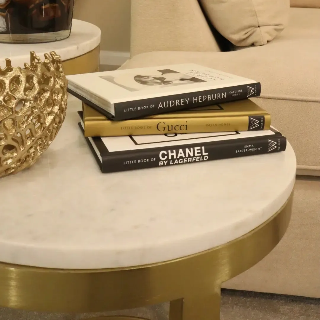 Perlato White Marble & Gold Stainless Steel Nested Side Table (Set of 2)