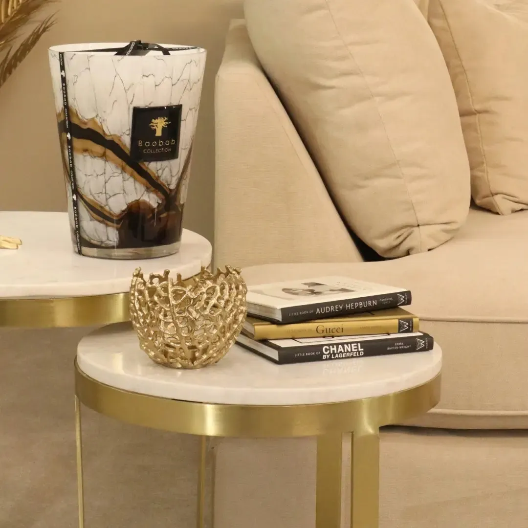 Perlato White Marble & Gold Stainless Steel Nested Side Table (Set of 2)