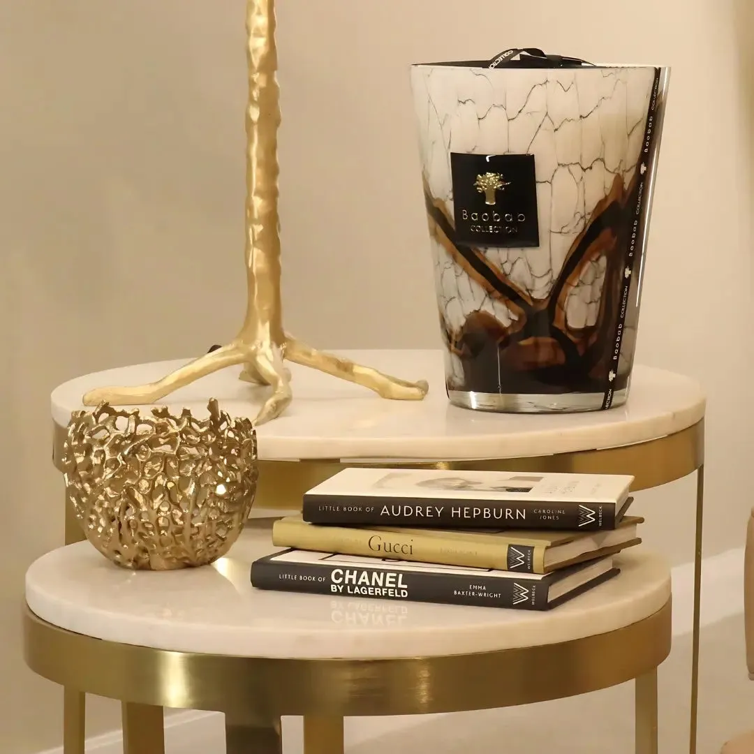Perlato White Marble & Gold Stainless Steel Nested Side Table (Set of 2)