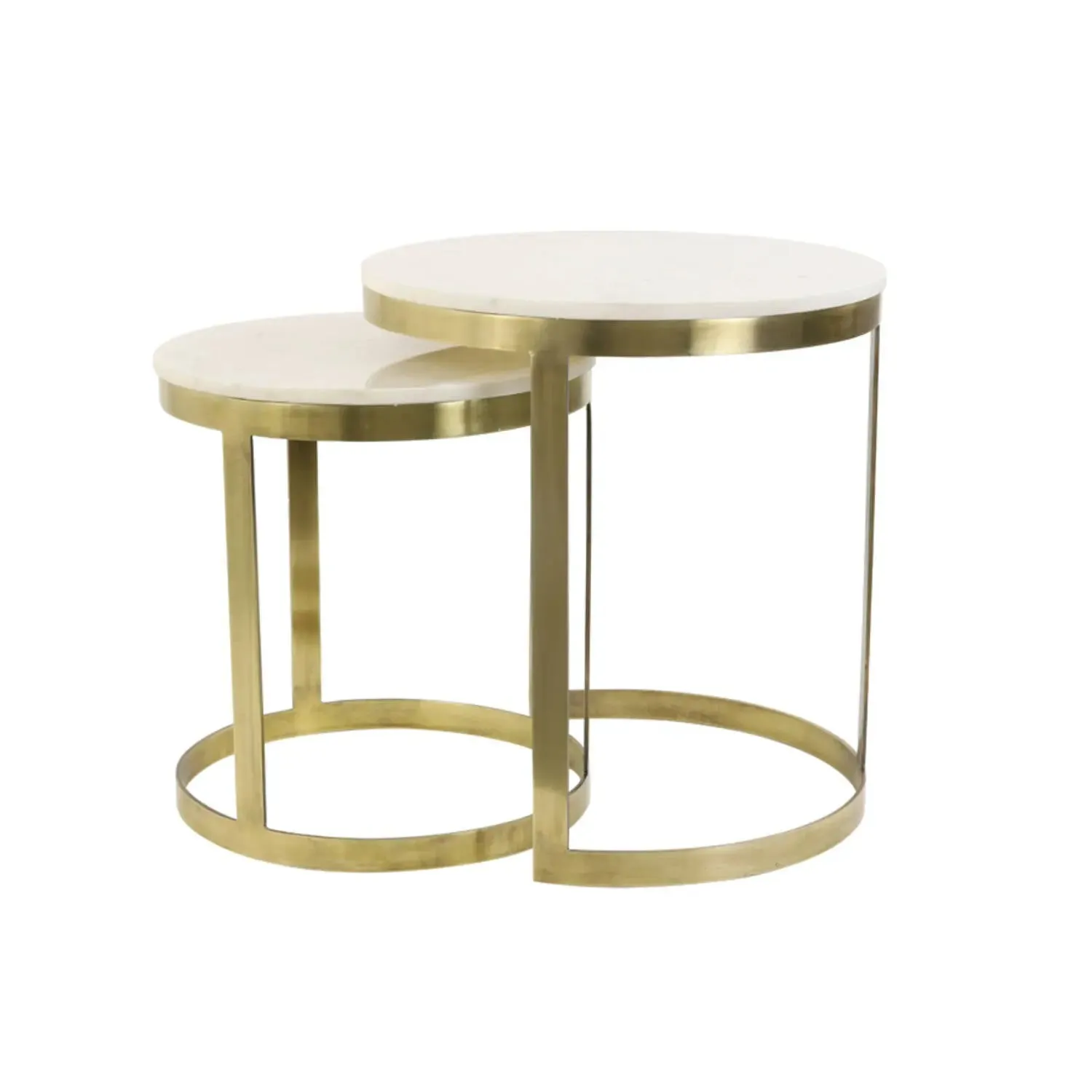 Perlato White Marble & Gold Stainless Steel Nested Side Table (Set of 2)