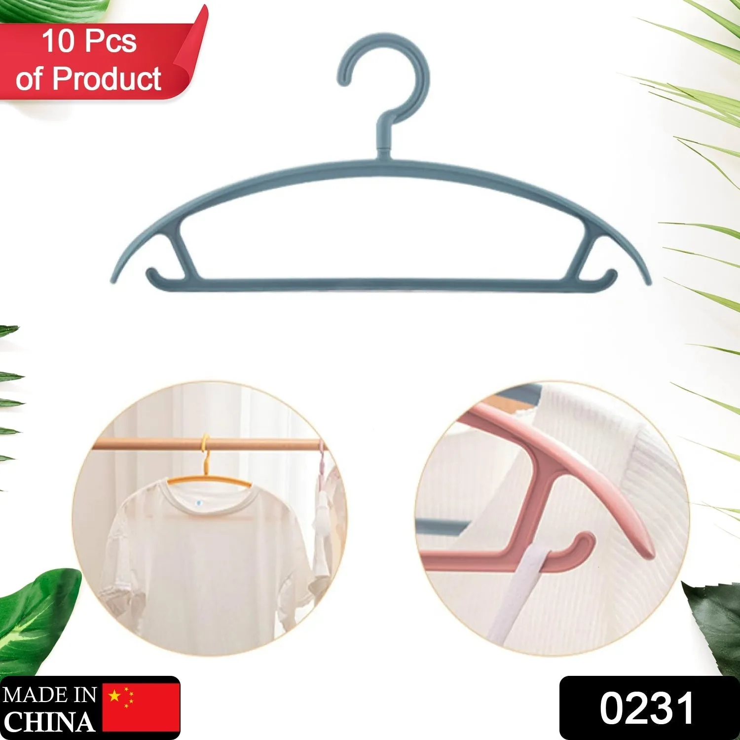 Plastic Clothes Hangers, Slim & Durable Space-Saving Hangers (10 Pack)