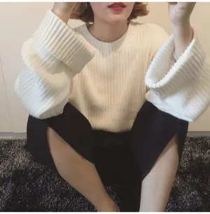 Pure Color Scoop Long Sleeves Loose Sweater