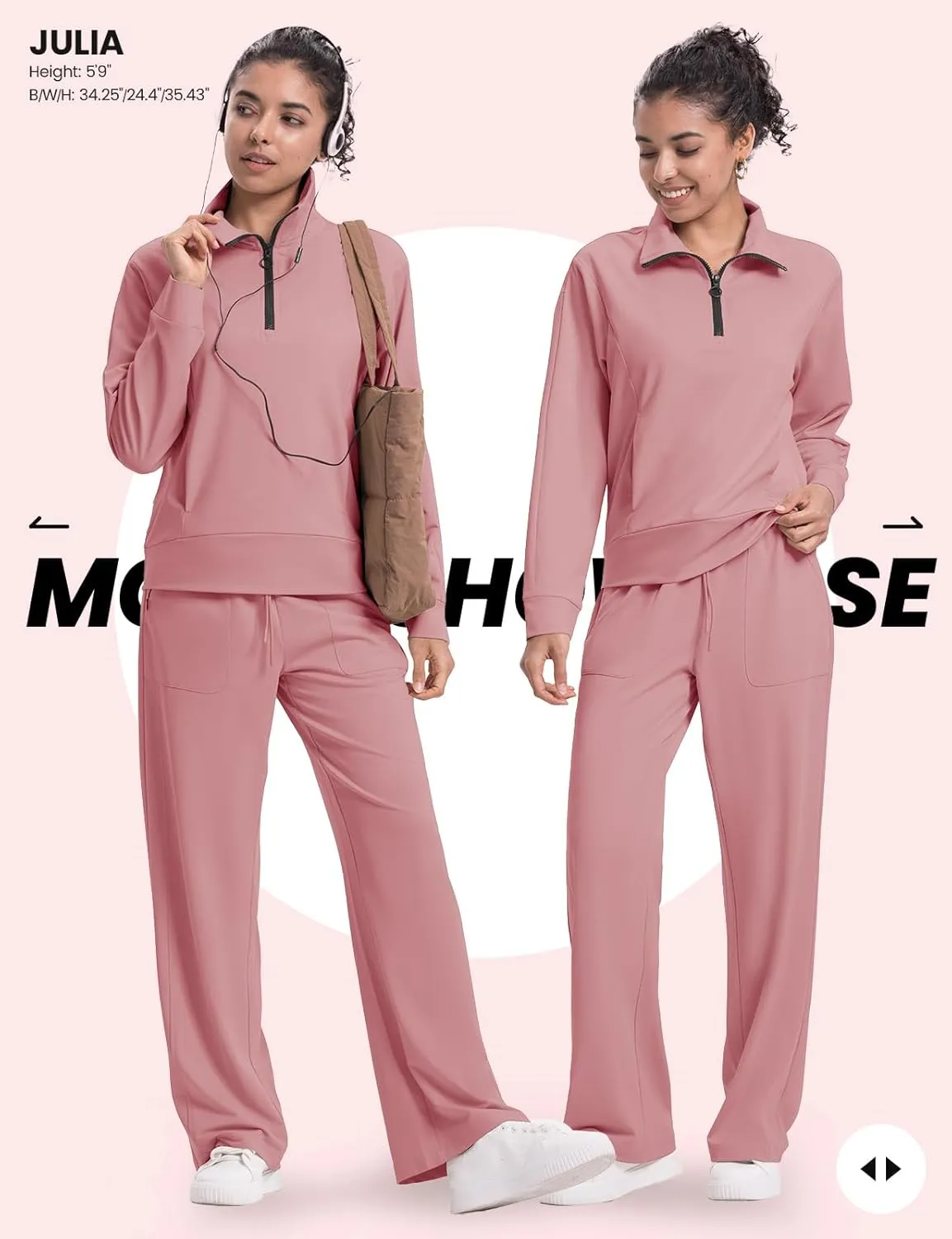 Rdruko Lounge Sets For Women 2 Piece Outfits Sweatsuit Half Zip Sweatshirts and Wide Leg SweatPants Tracksuit Suit