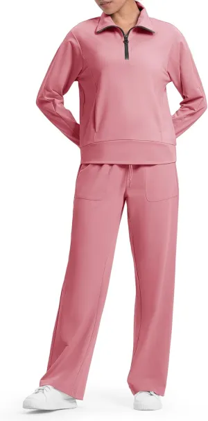 Rdruko Lounge Sets For Women 2 Piece Outfits Sweatsuit Half Zip Sweatshirts and Wide Leg SweatPants Tracksuit Suit