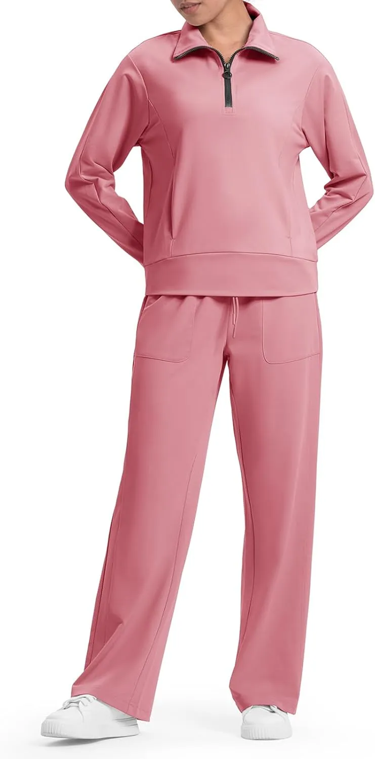 Rdruko Lounge Sets For Women 2 Piece Outfits Sweatsuit Half Zip Sweatshirts and Wide Leg SweatPants Tracksuit Suit