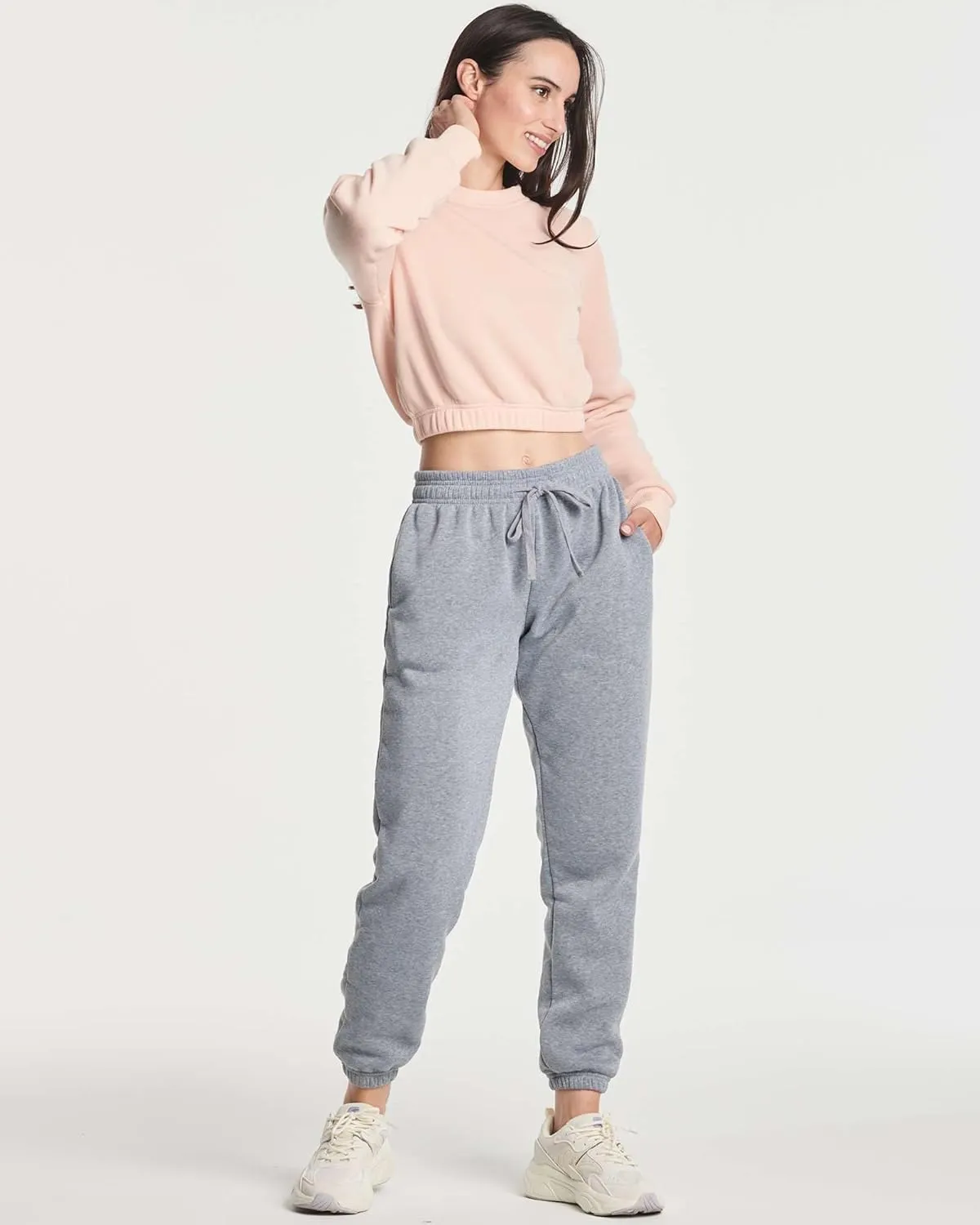 Real Essentials 3 Pack: Women's Fleece Cropped Sweatshirt - Long Sleeve Crew Neck Crop Top (Available in Plus Size)