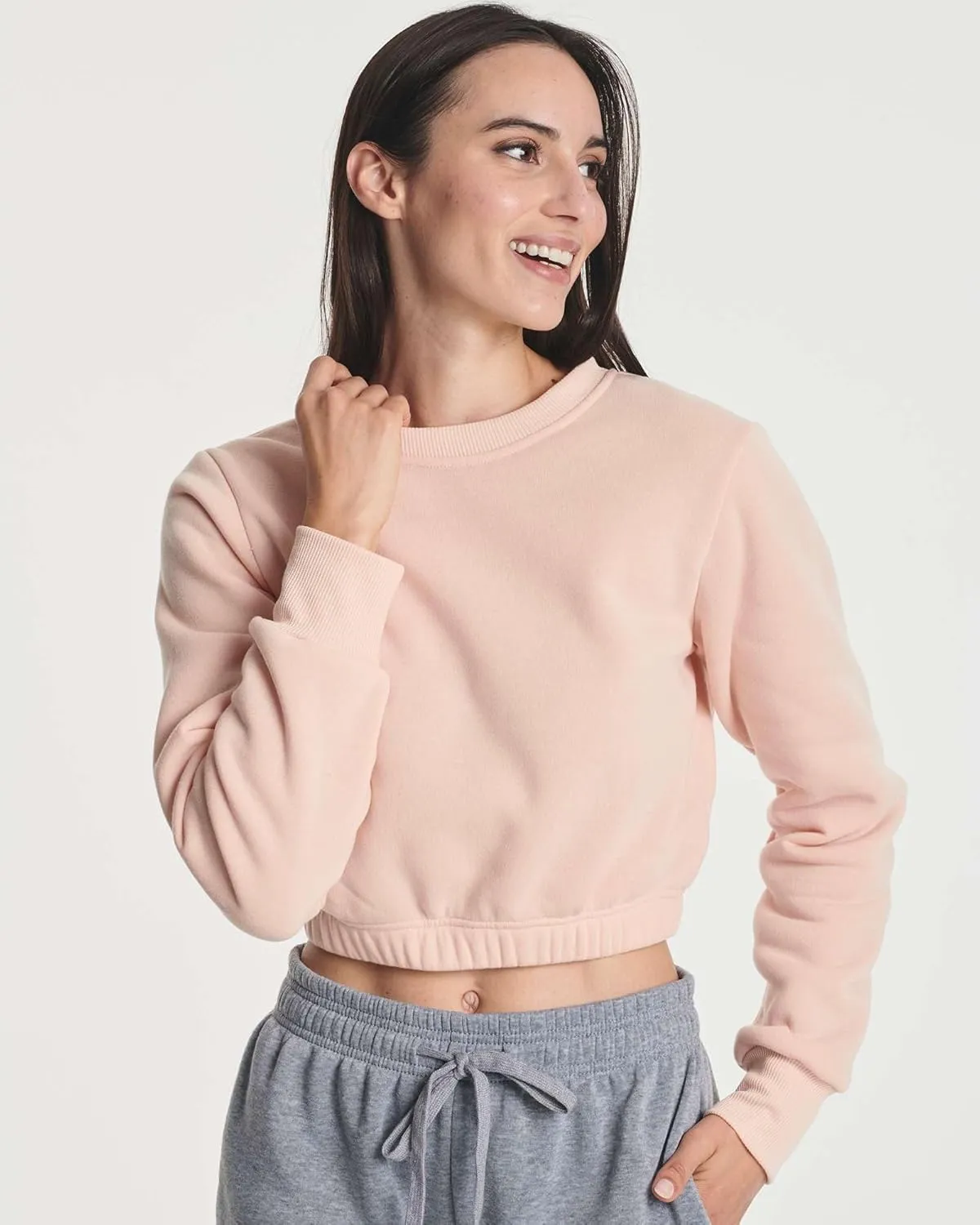 Real Essentials 3 Pack: Women's Fleece Cropped Sweatshirt - Long Sleeve Crew Neck Crop Top (Available in Plus Size)