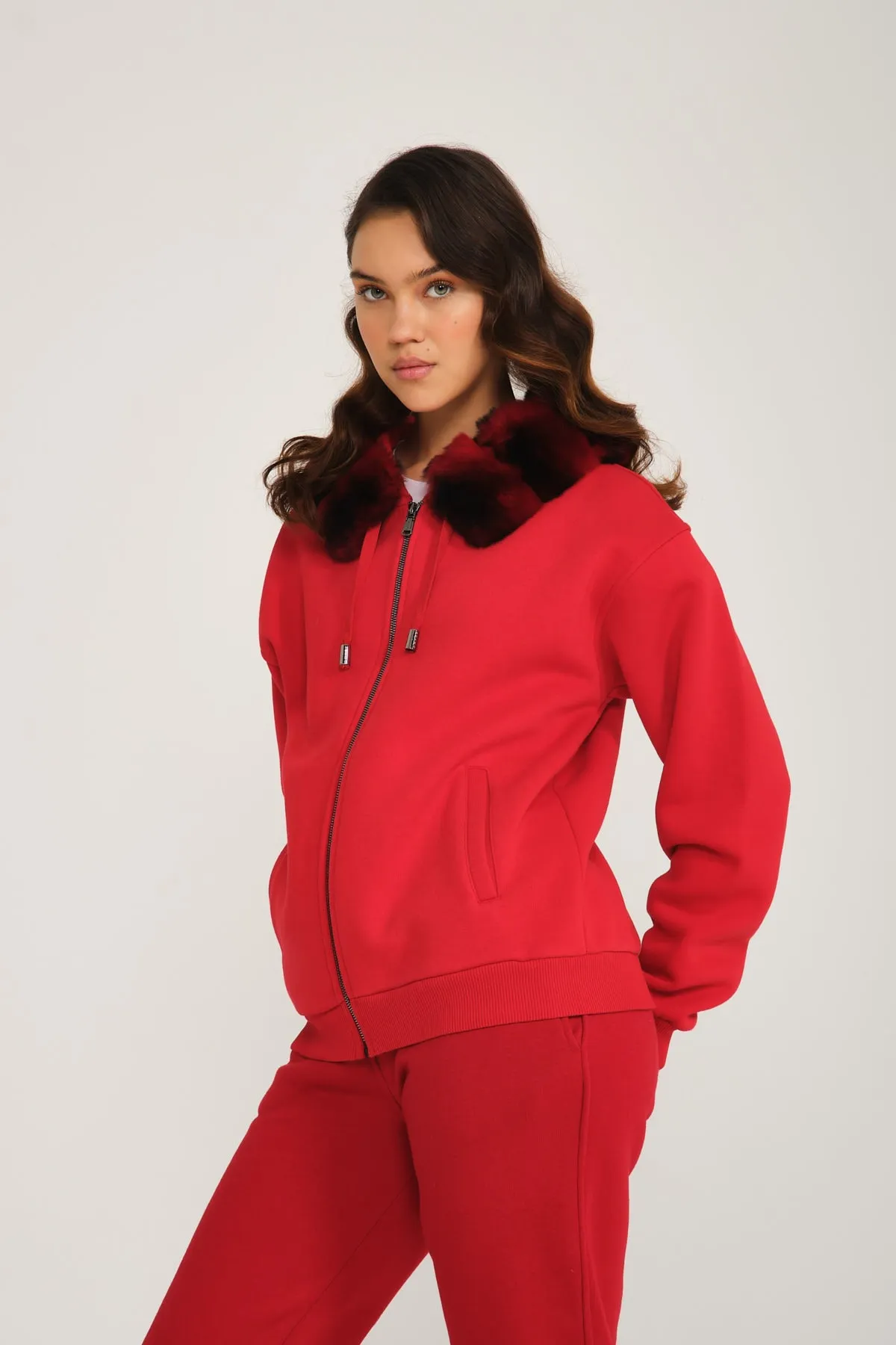 Red Rex Fur & Zipped Hoodie