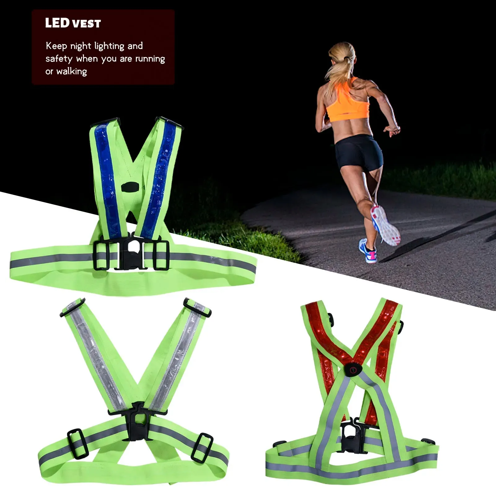 Reflective Vest USB Charging LED Luminous Safety Harness For Night Running
