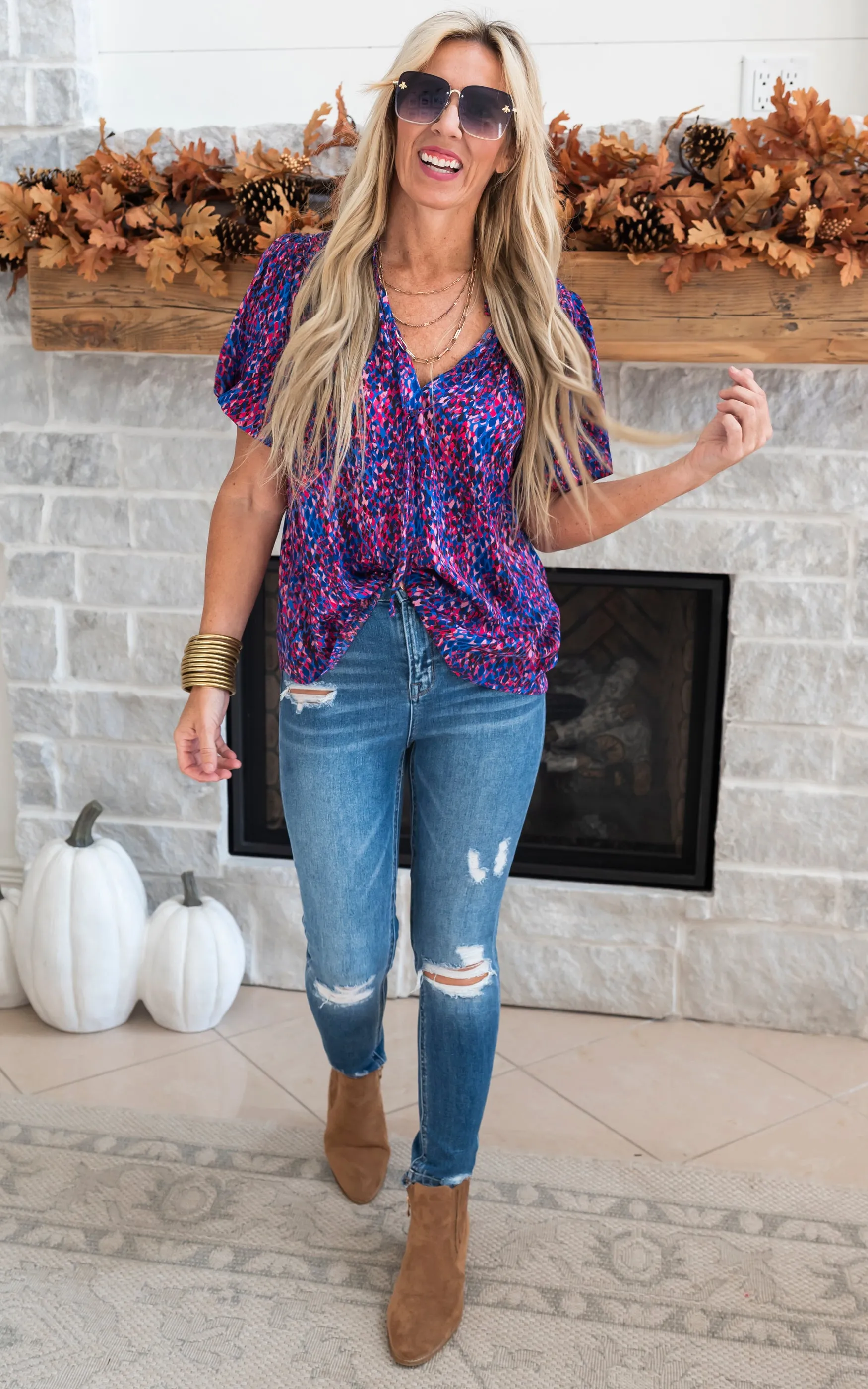 Royal Blue Tie Front Blouse - Final Sale**