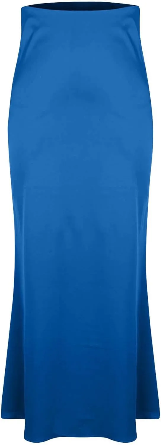 Satin Maxi Skirt Women High Waist A-Line Long Skirt Sleek Elegant Blue
