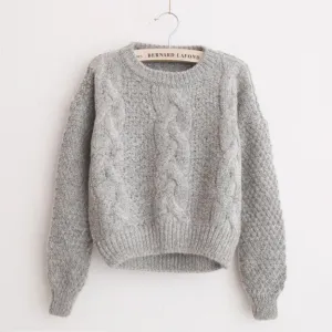Scoop Pure Color Long Sleeves Cabel Sweater