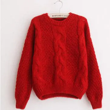 Scoop Pure Color Long Sleeves Cabel Sweater