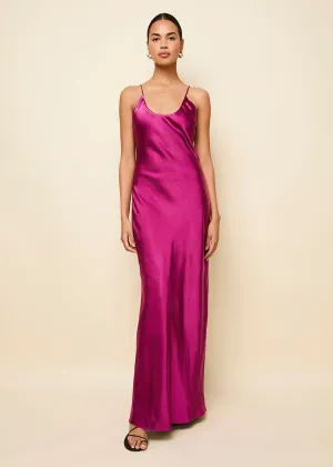 Selena Satin Dress Magenta