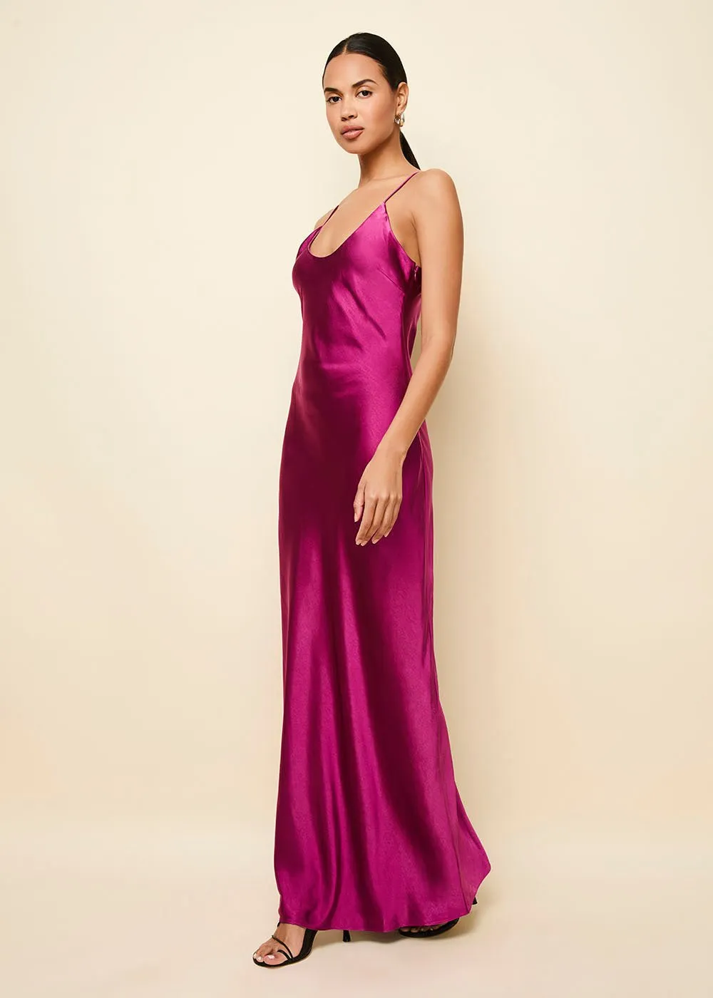 Selena Satin Dress Magenta
