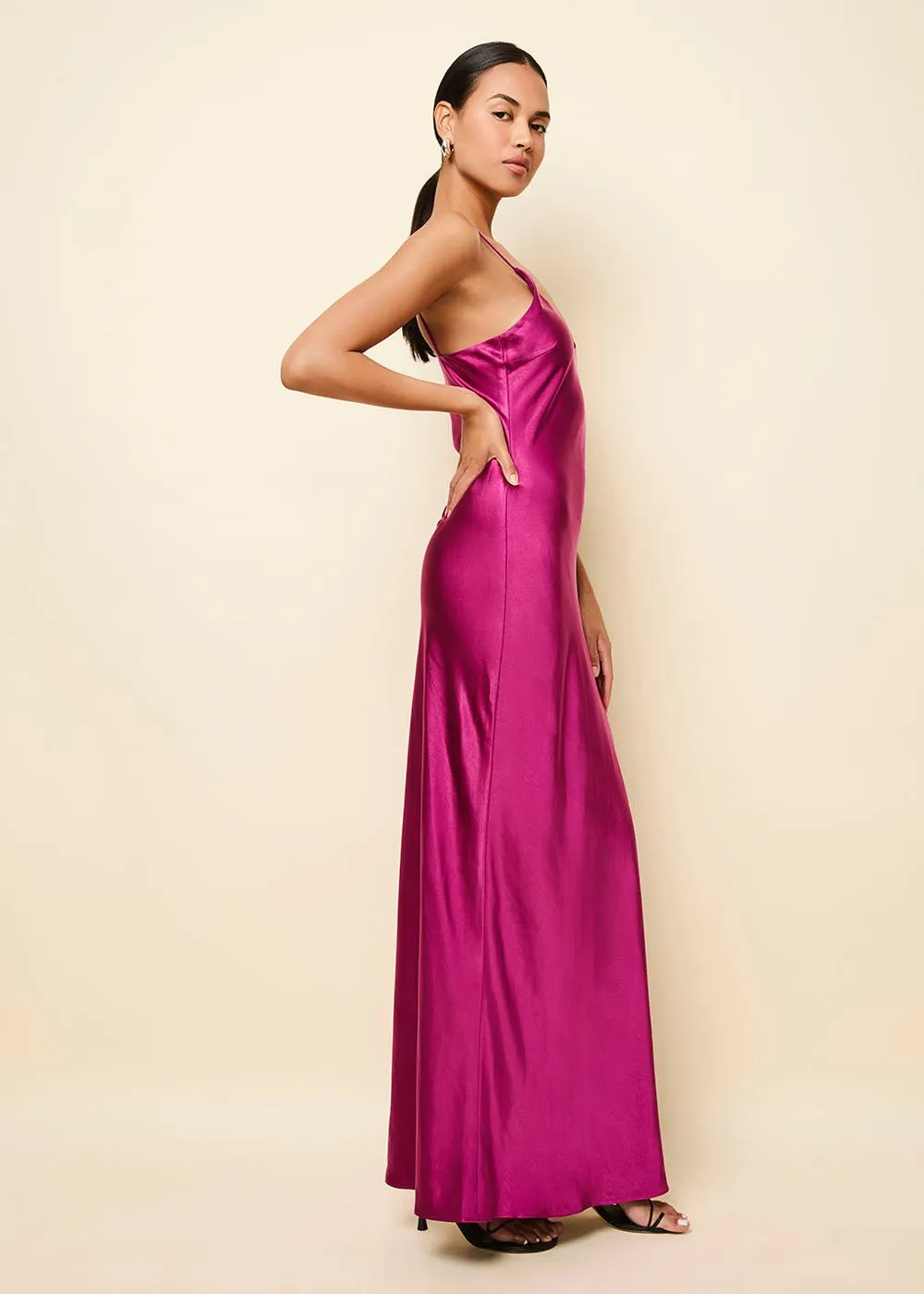 Selena Satin Dress Magenta