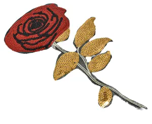 Sequins Flower Iron on Patch | Iron on Sequins Rose Patch | Red and Gold Rose Patch | Large Sequin Flower Patch