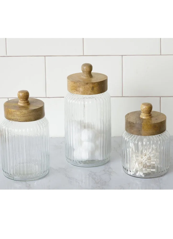Set of 3 Ribbed Glass Canister Set by Your Hearts Delight