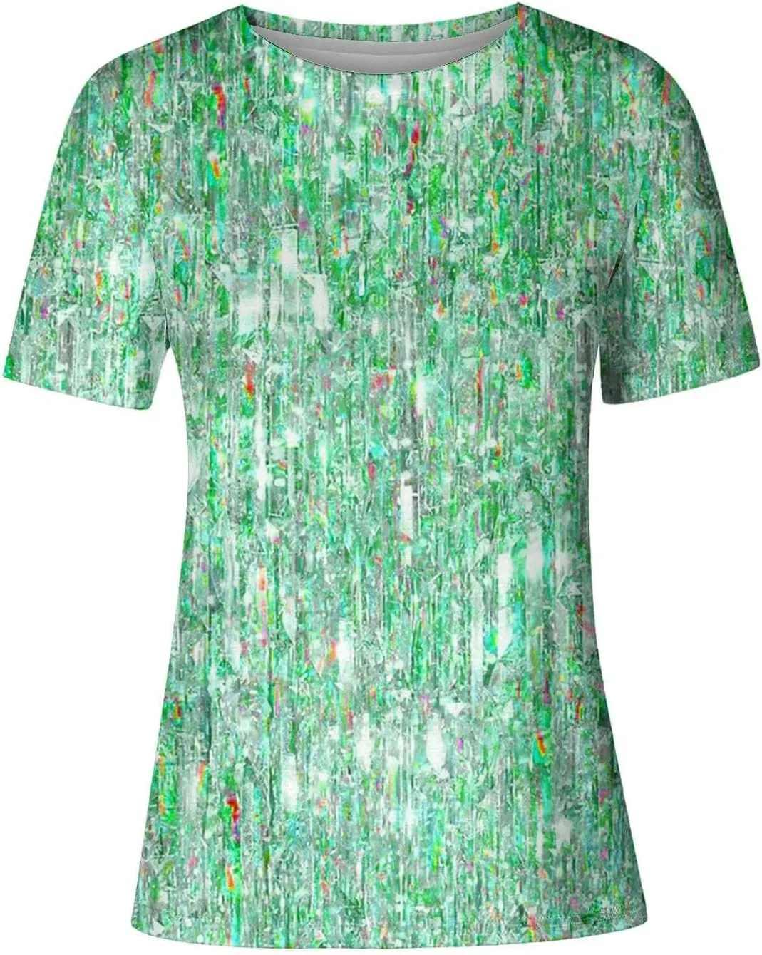 SHAOBGE Cute Summer Tops 2024 Trendy Women's Short Sleeve Sequin Print Fashionable Round Neck Casual T Shirt