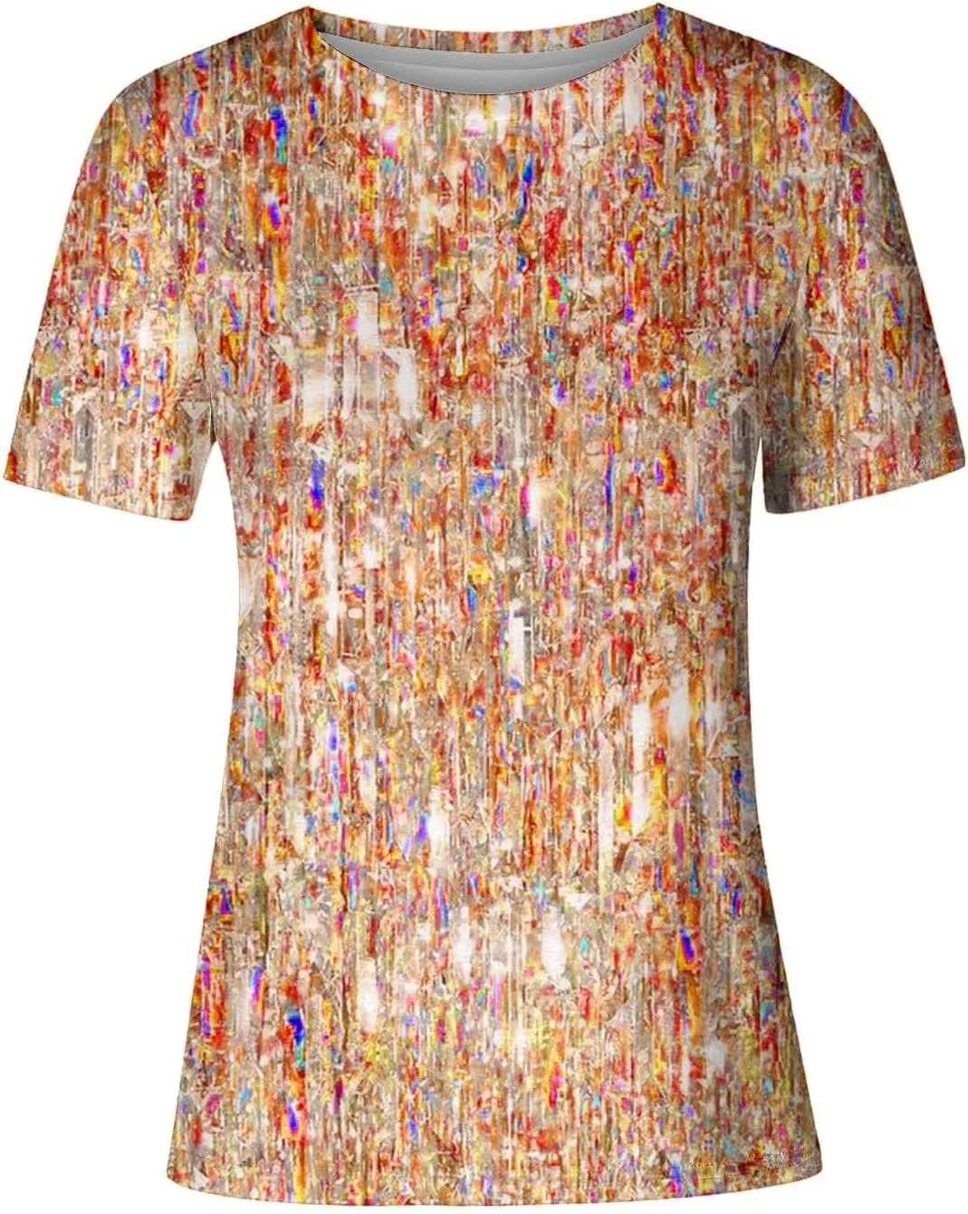 SHAOBGE Cute Summer Tops 2024 Trendy Women's Short Sleeve Sequin Print Fashionable Round Neck Casual T Shirt