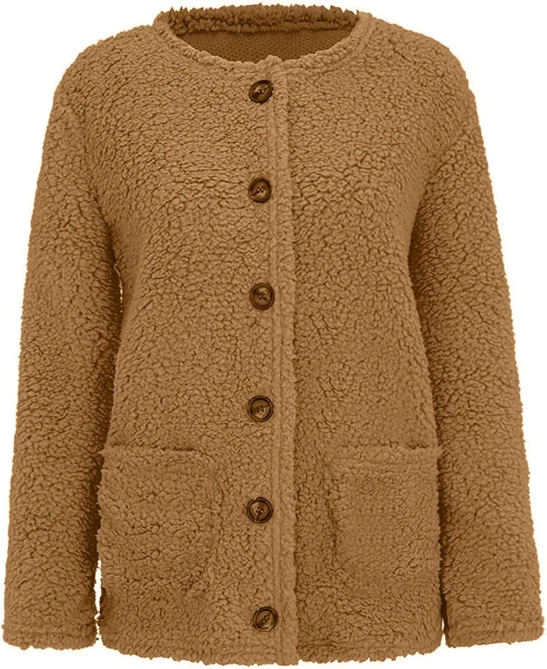 Sherpa Jacket Women 2024 Plus Size Open Front Long Sleeve Button Coat Casual Fuzzy Fall Winter Cardigan Outerwear