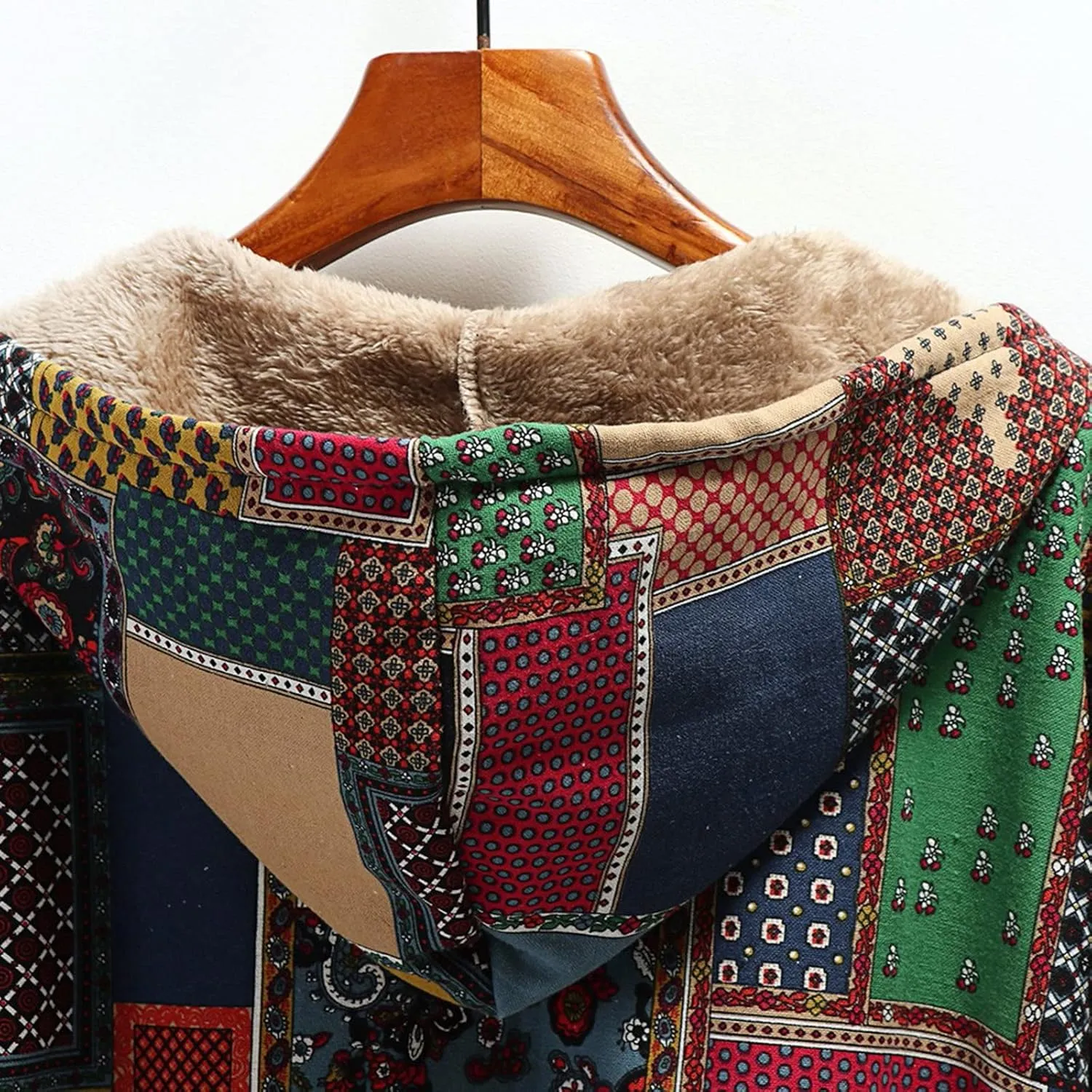 Sherpa Lined Jacket for Women Thick Long Sleeve Warm Winter Coats Vintage Western Print Fleece Outwear Hoodie