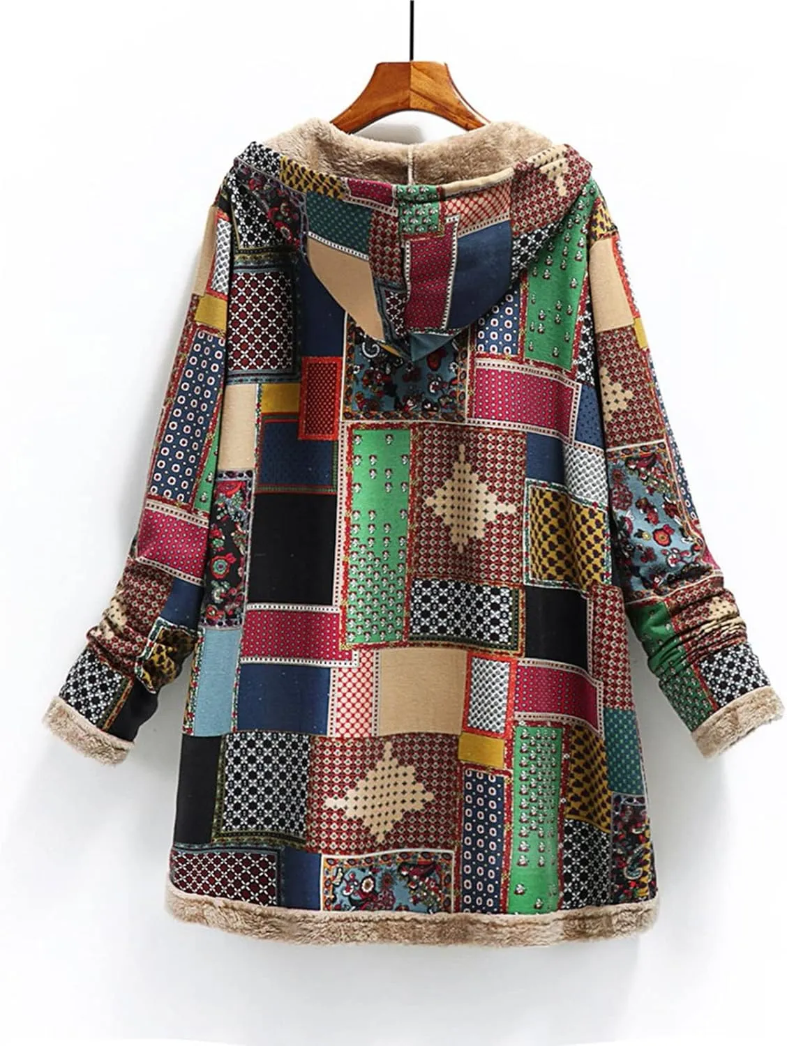 Sherpa Lined Jacket for Women Thick Long Sleeve Warm Winter Coats Vintage Western Print Fleece Outwear Hoodie