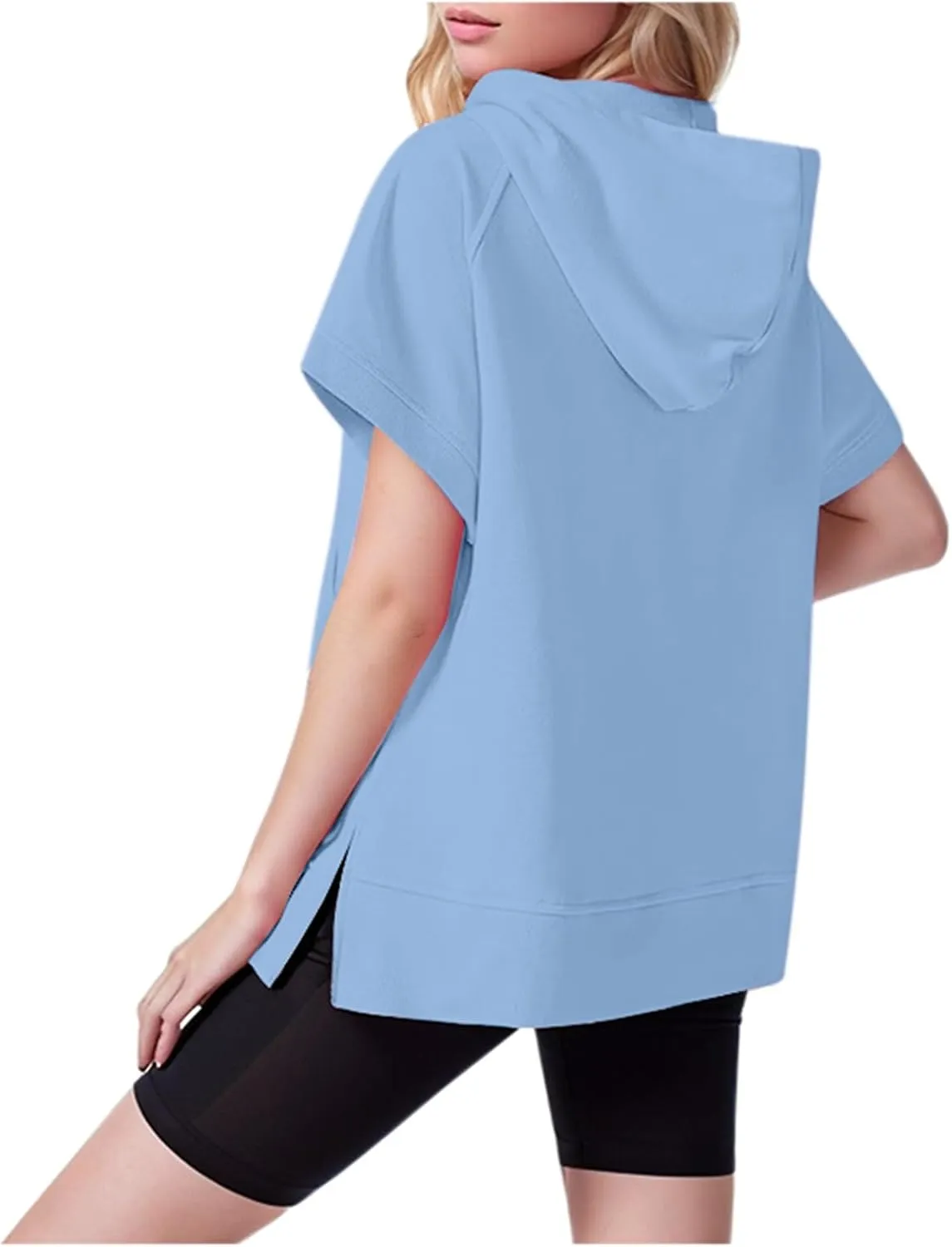 Short Sleeve Sweatshirt Women Oversized Half Zip Hoodies Casual Pullover Tops